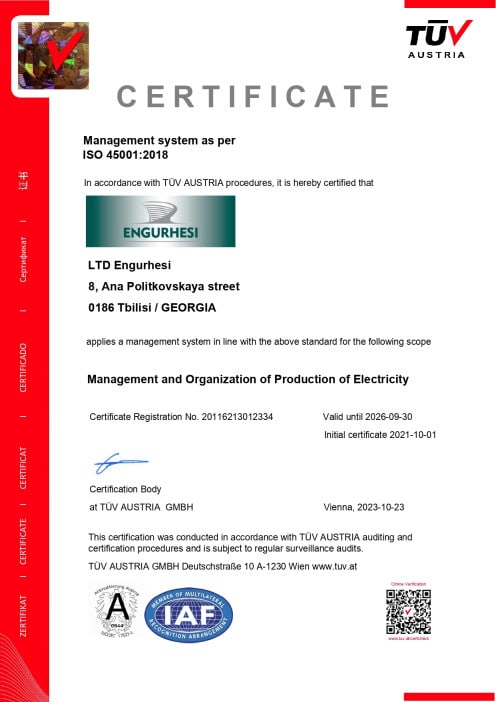 Enguri HPP has passed ISO recertification until 2026
